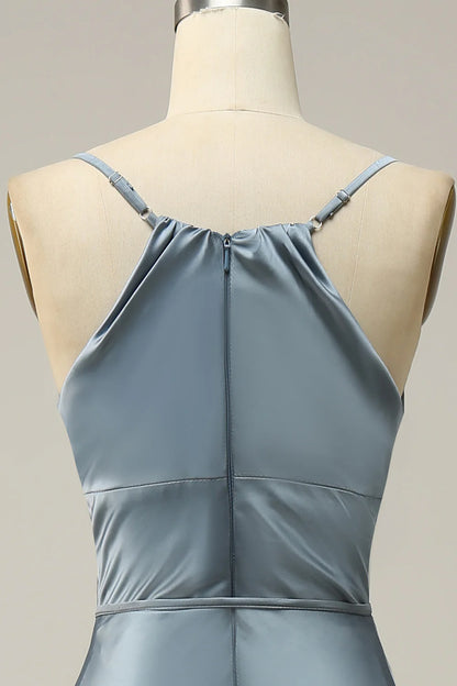Sheath Spaghetti Straps Satin Bridesmaid Dress