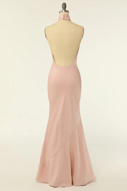 Mermaid Halter Long Bridesmaid Dress With Backless