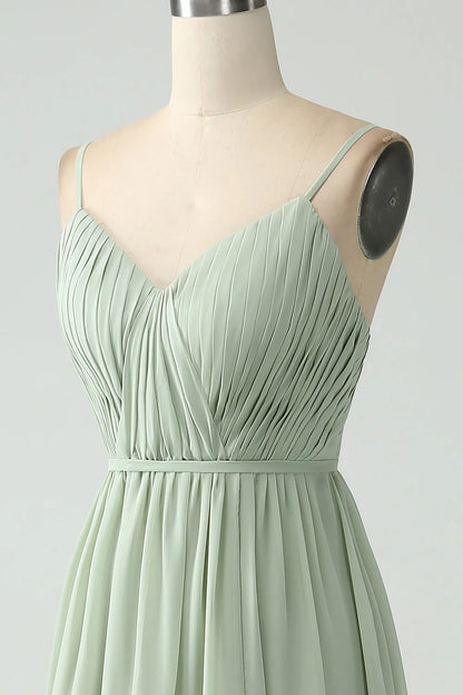 A-Line Chiffon Spaghetti Straps Long Bridesmaid Dress With Slit