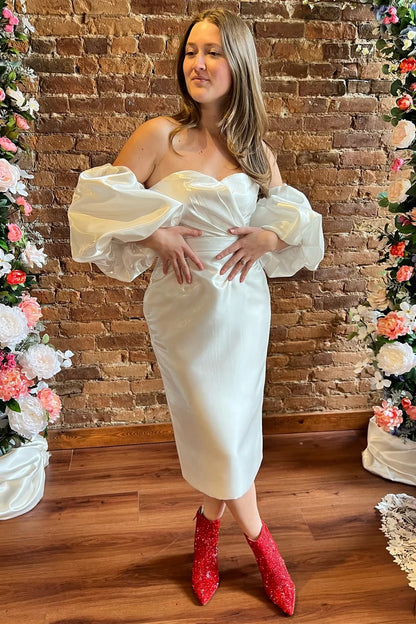 off Shoulder Sweetheart Reception Dress with Sleeves