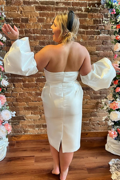 off Shoulder Sweetheart Reception Dress with Sleeves