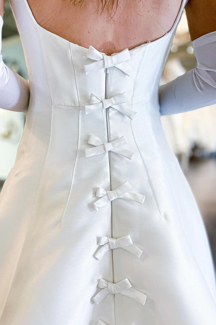A-Line Square Neck Wedding Dress with Bows