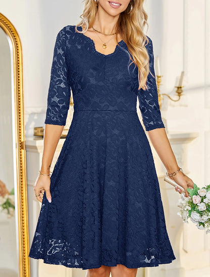 A-Line/Princess V-Neck Lace Wedding Guest Cocktail Dresses