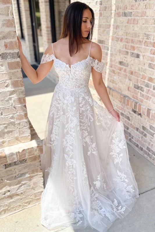 Thin Shoulder Strap With Exposed Back And Tail Decal Wedding Dress