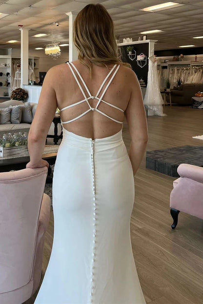 Deep V Lace-Up Back Mermaid Long Wedding Dress
