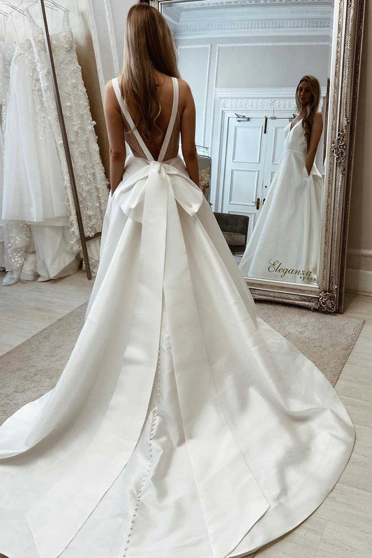 A-Line Long Wedding Dress With Bow-Back