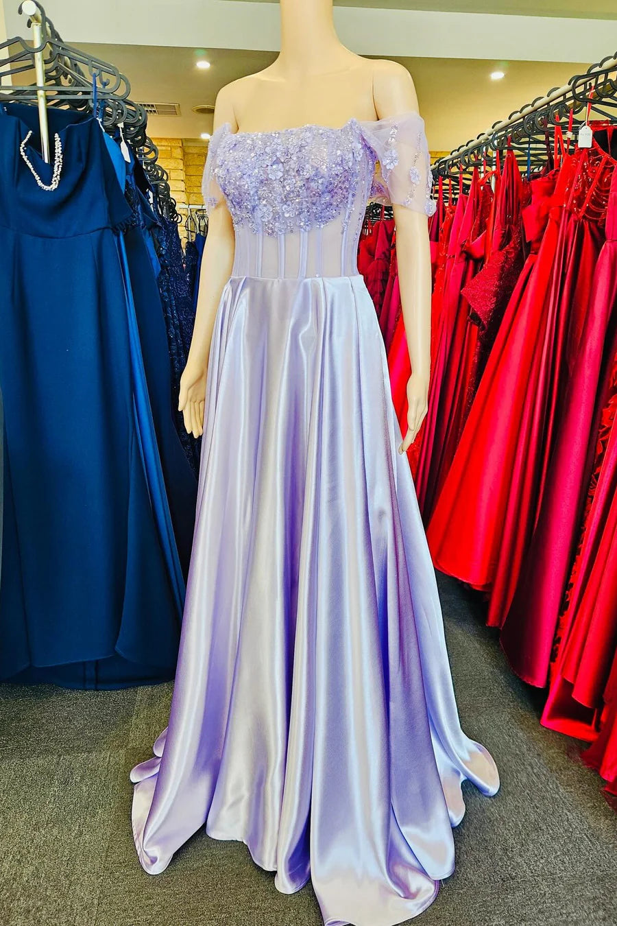 A-Line Off-the-Shoulder Long Prom Dress With 3D Floral