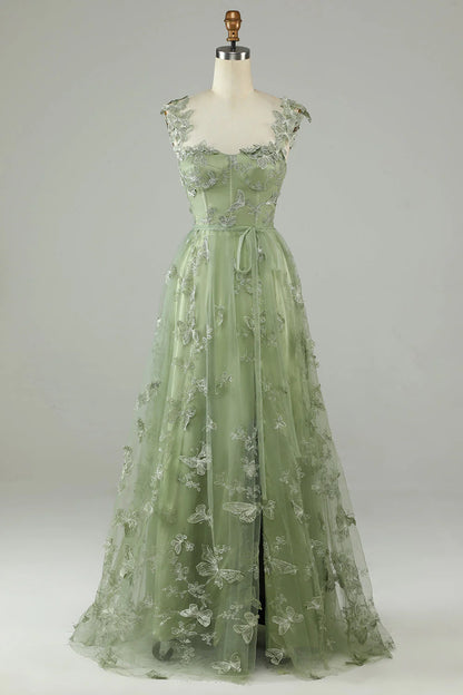 Corset Long Tulle Prom Dress With 3D Butterflies