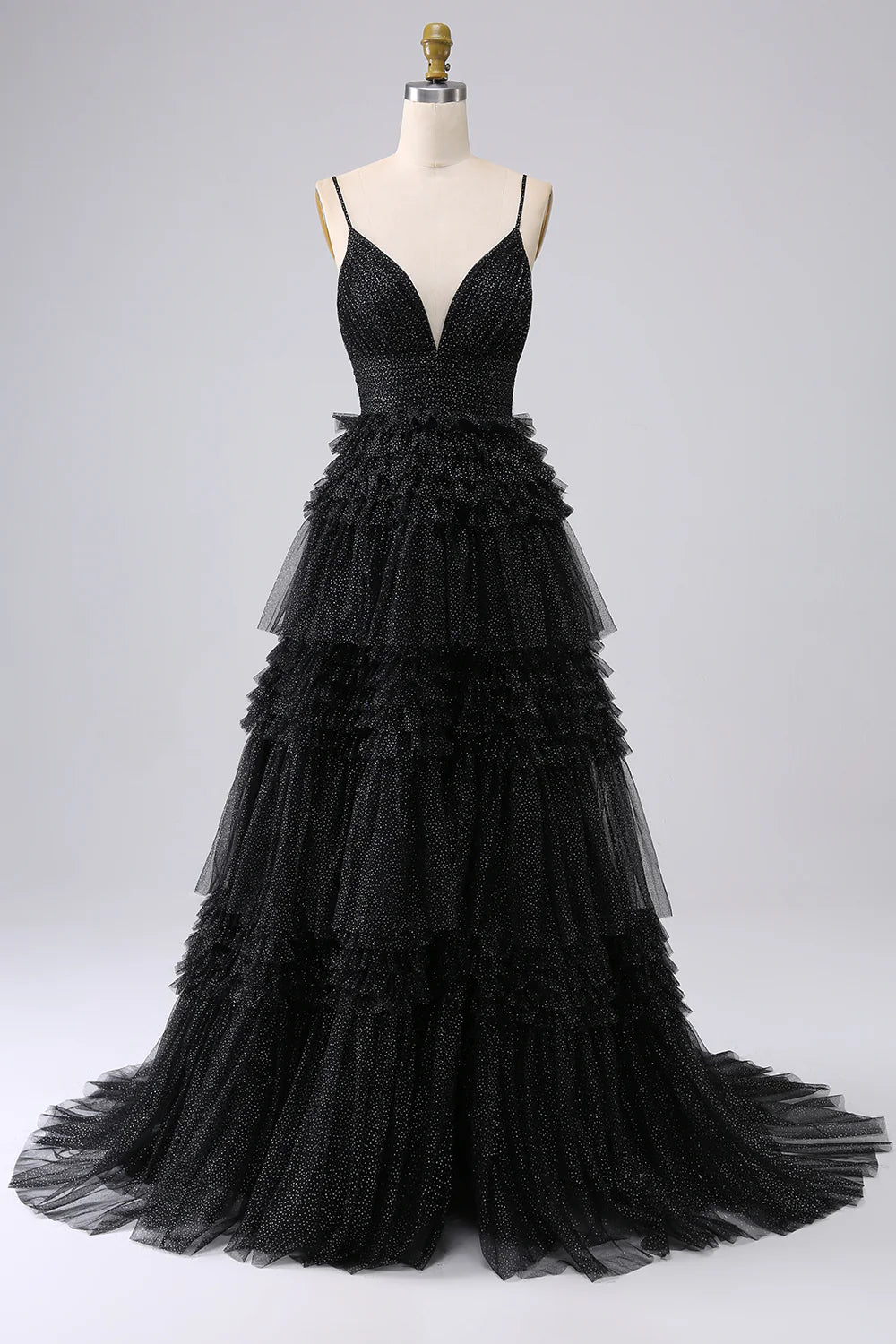 A Line Spaghetti Straps Tiered Prom Dress