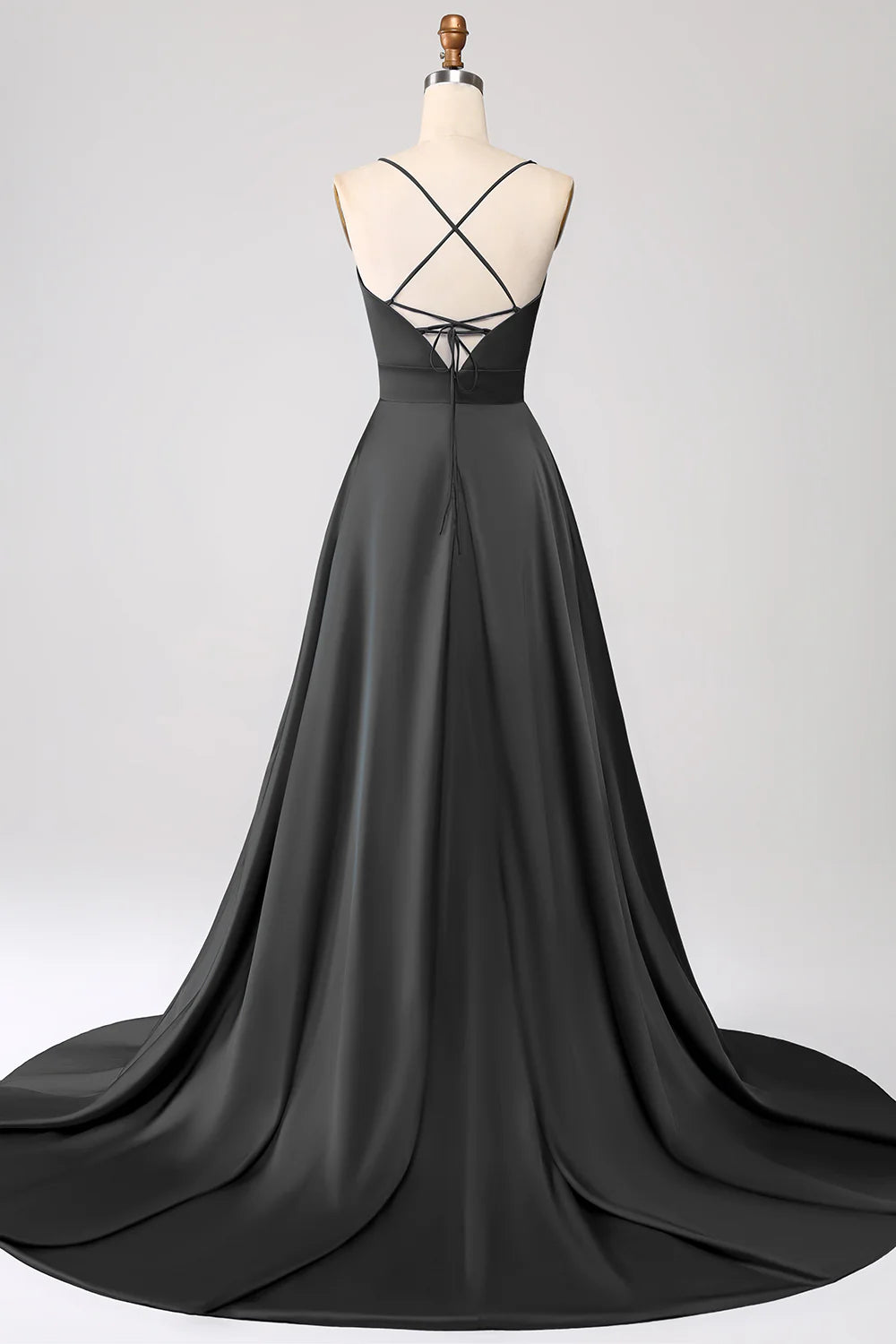 A Line Spaghetti Straps Satin Prom Dress With Slit