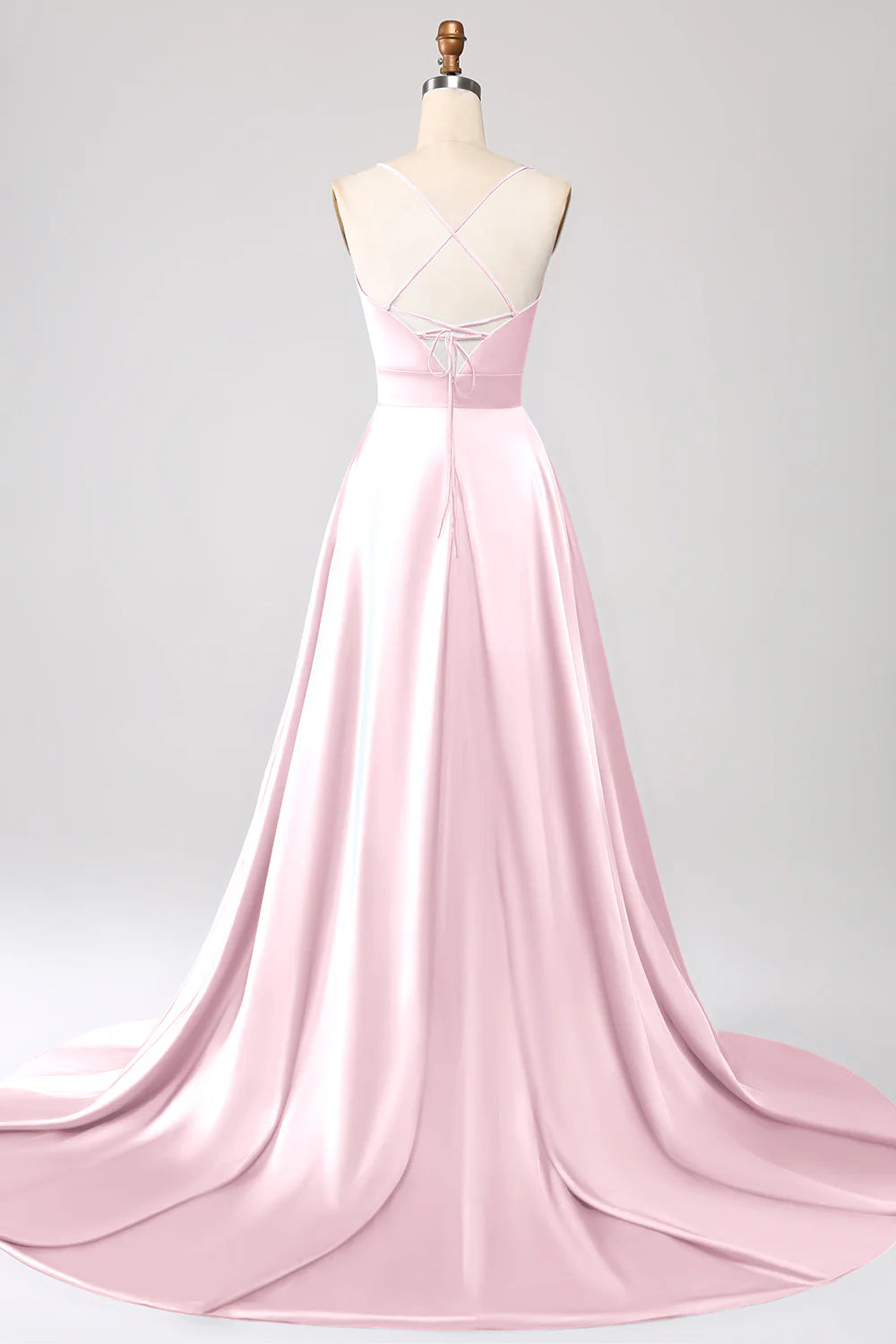 A Line Spaghetti Straps Satin Prom Dress With Slit