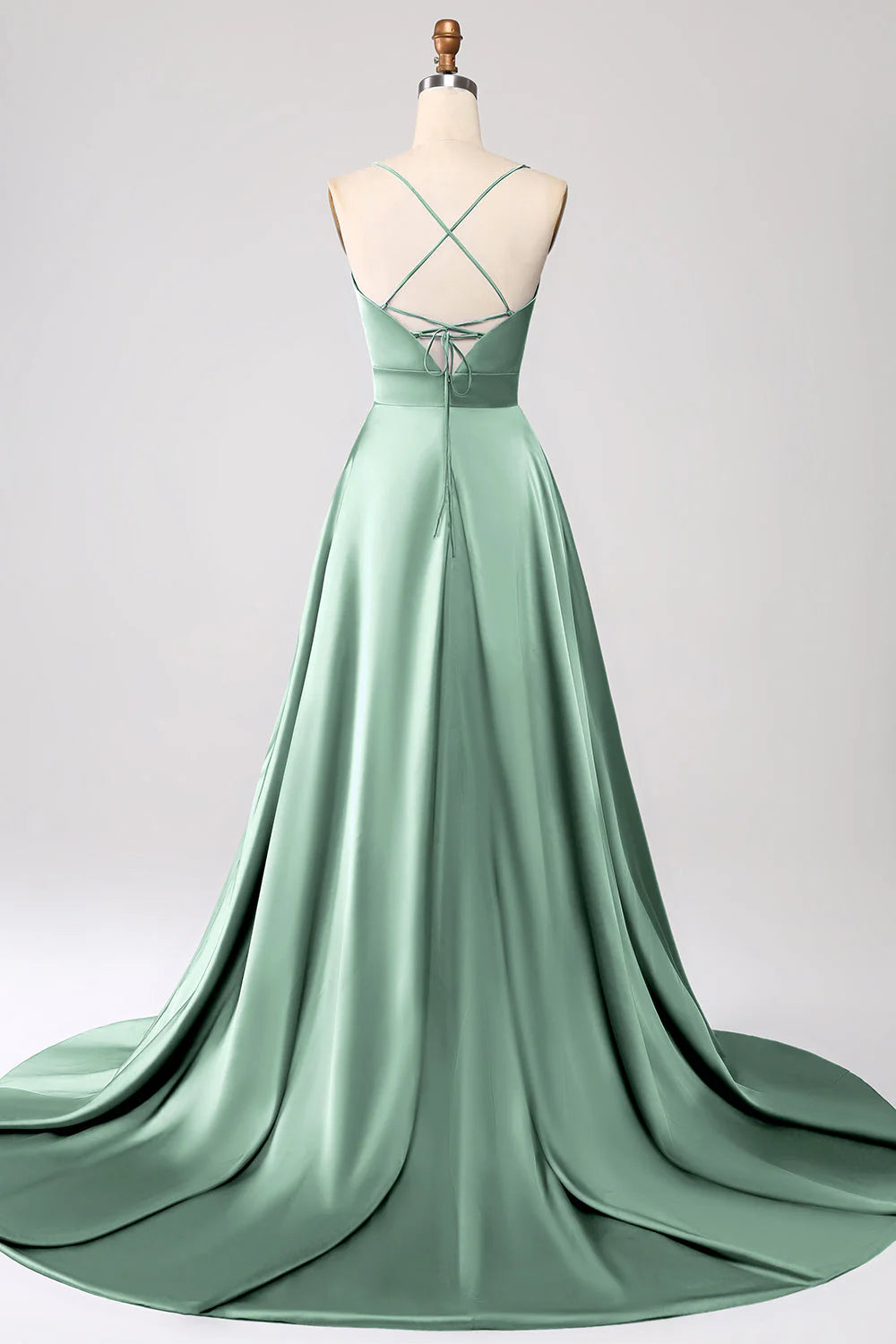 A Line Spaghetti Straps Satin Prom Dress With Slit