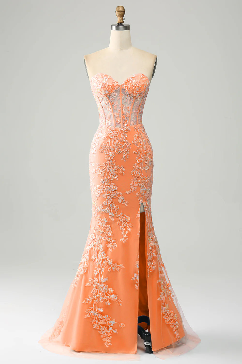 Mermaid Sweetheart Corset Appliques Prom Dress With Side Slit