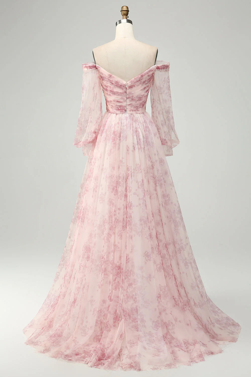 A-Line Off The Shoulder Print Prom Dress With Slit