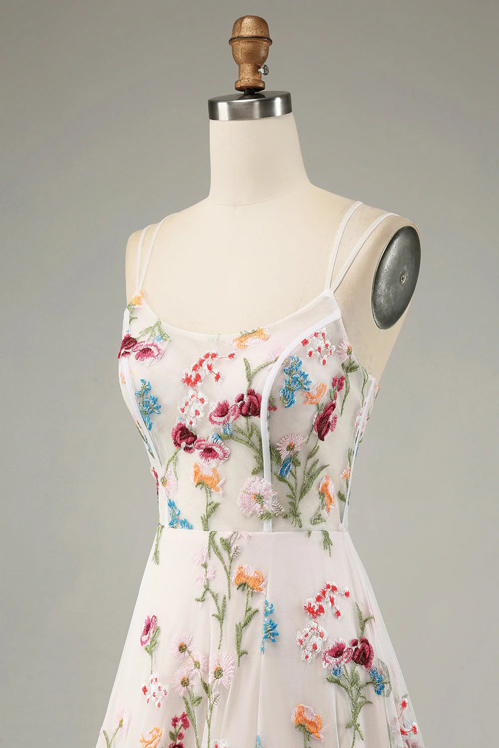 A-Line Spaghetti Straps Corset Long Prom Dress With Slit