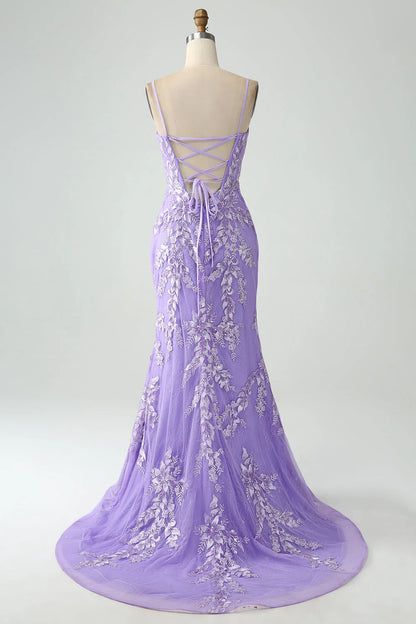 Mermaid Spaghetti Straps Long Prom Dress With Appliques