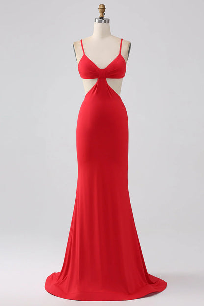 Spaghetti Straps Mermaid Backless Prom Dress