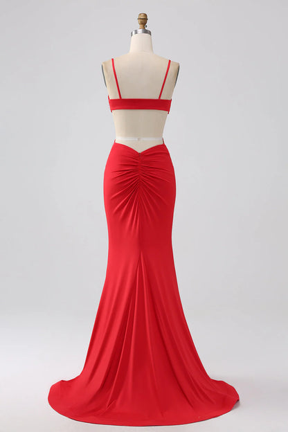 Spaghetti Straps Mermaid Backless Prom Dress