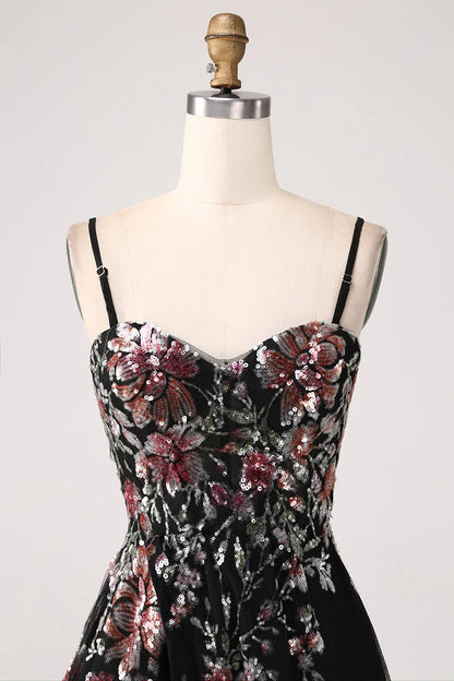 A-Line Flower Sequins Long Corset Prom Dress