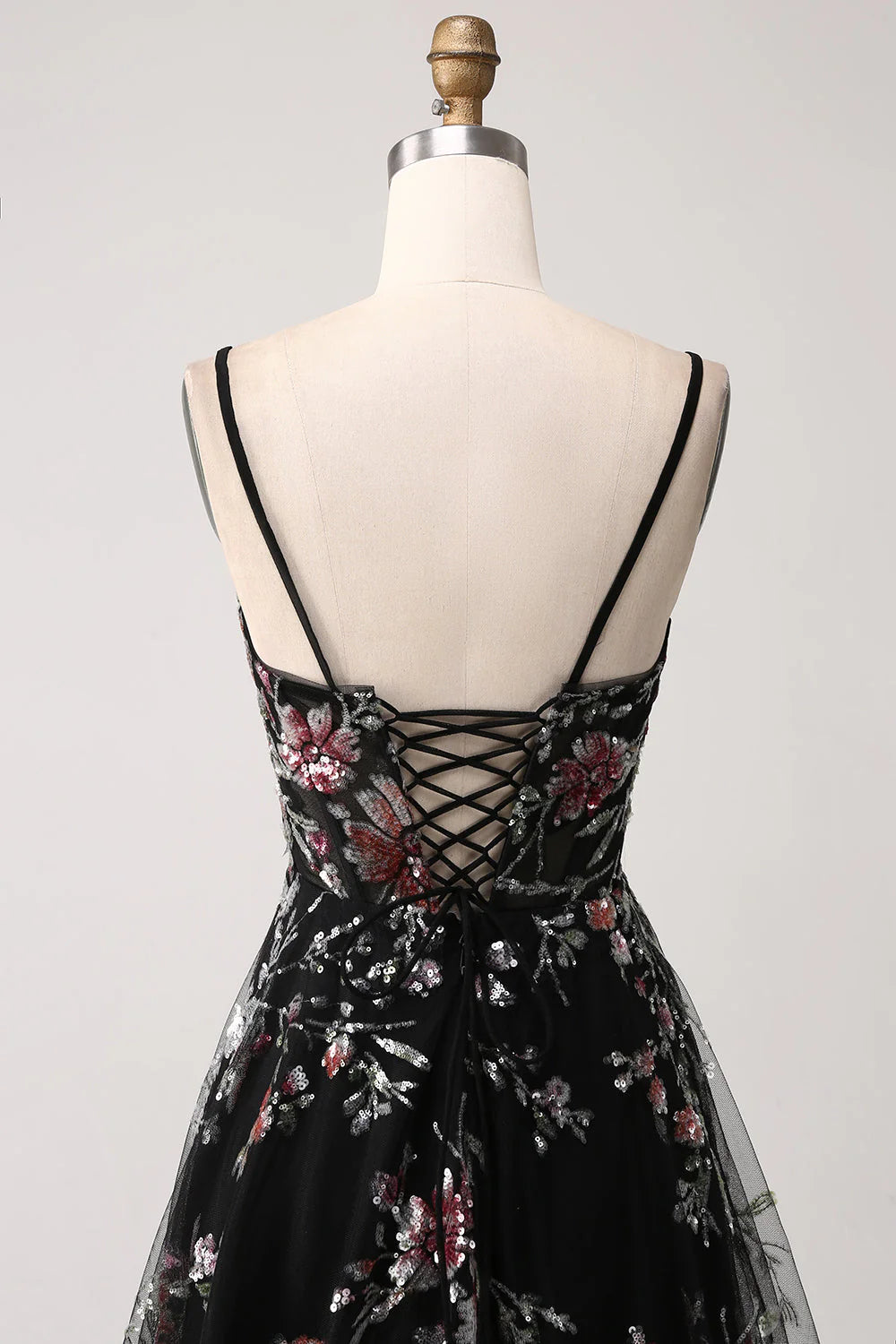 A-Line Flower Sequins Long Corset Prom Dress