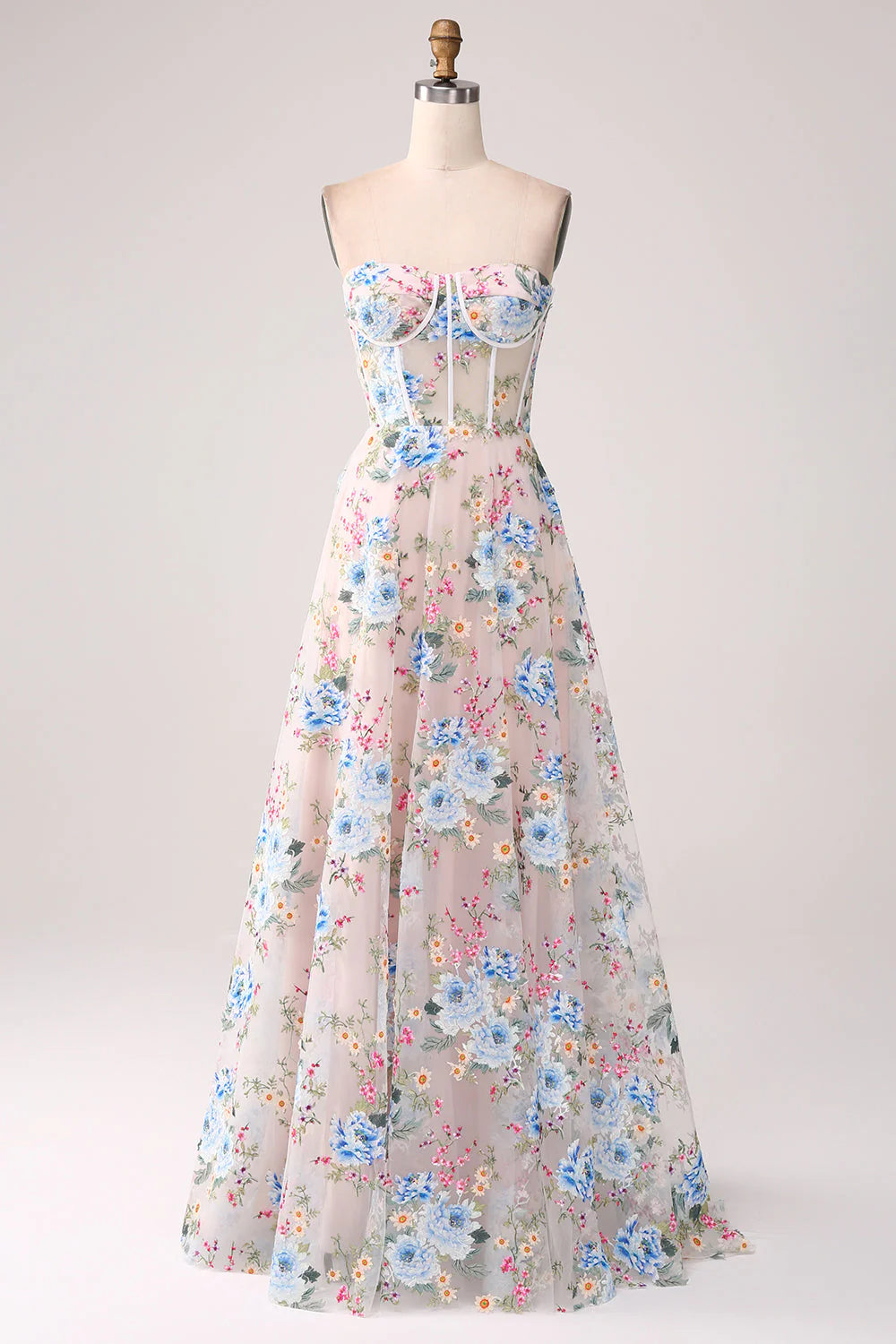 A-Line Flower Off The Shoulder Long Corset Prom Dress