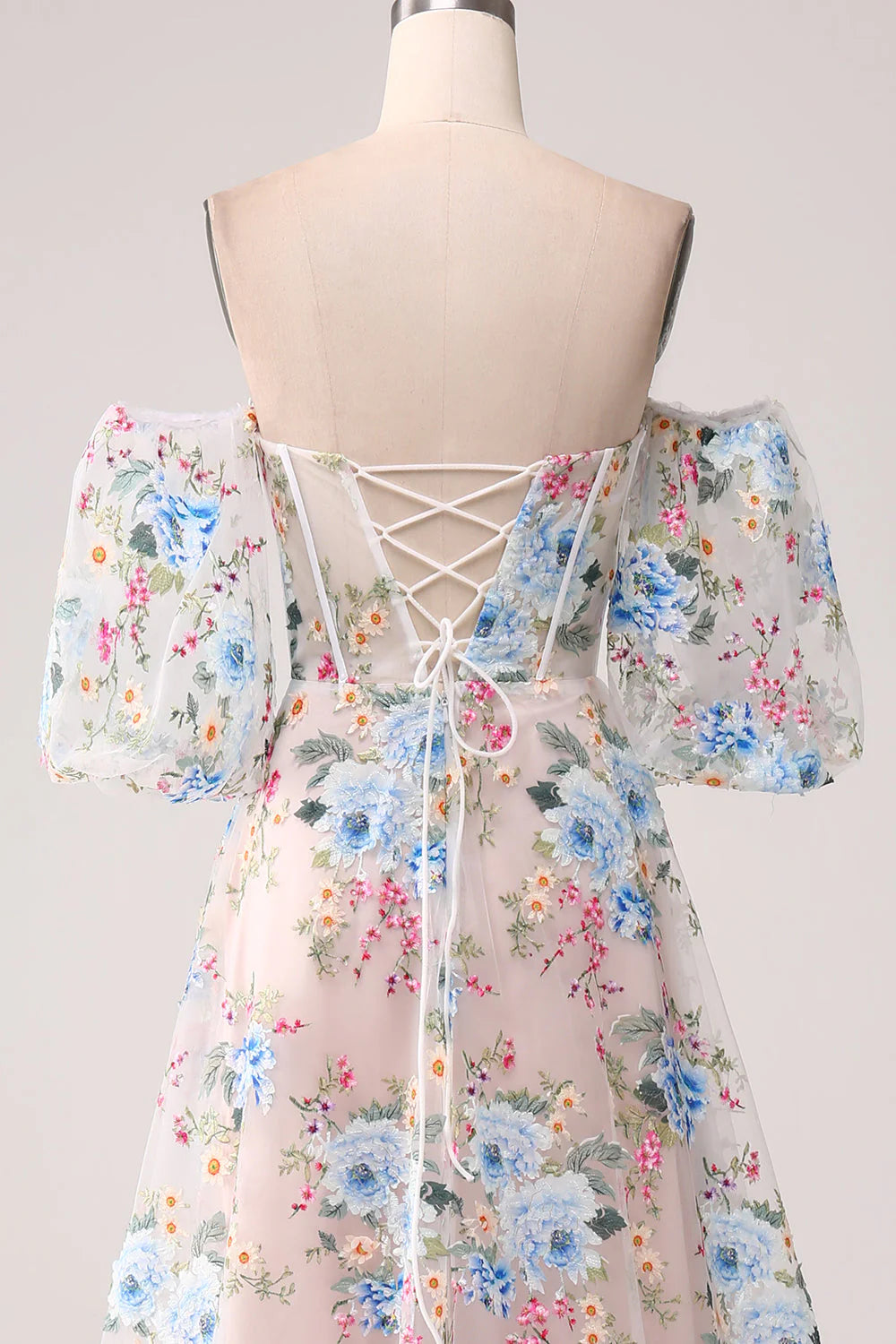 A-Line Flower Off The Shoulder Long Corset Prom Dress