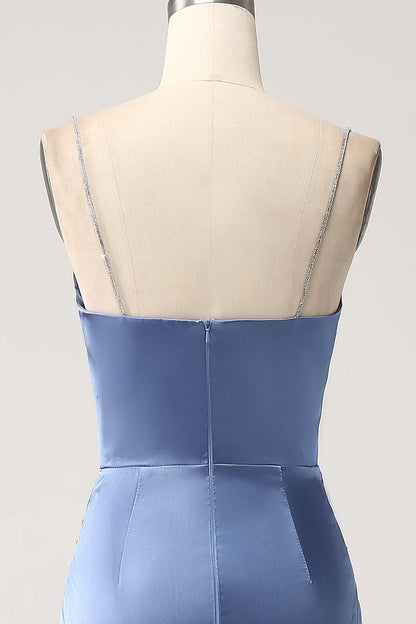 Mermaid Satin Spaghetti Straps Long Prom Dress