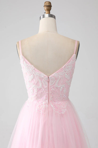 A-Line Spaghetti Straps Prom Dress With Beading