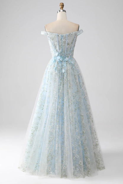A-Line Off the Shoulder Long Corset Prom Dress