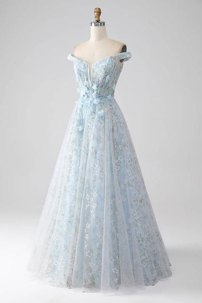 A-Line Off the Shoulder Long Corset Prom Dress