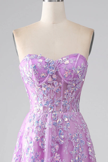A-Line Strapless Corset Prom Dress with Appliques