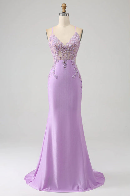 Trendy Mermaid Spaghetti Straps Long Prom Dress With Appliques Beading