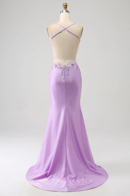 Trendy Mermaid Spaghetti Straps Long Prom Dress With Appliques Beading