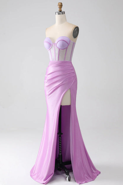 Mermaid Strapless Corset Prom Dress With Slit