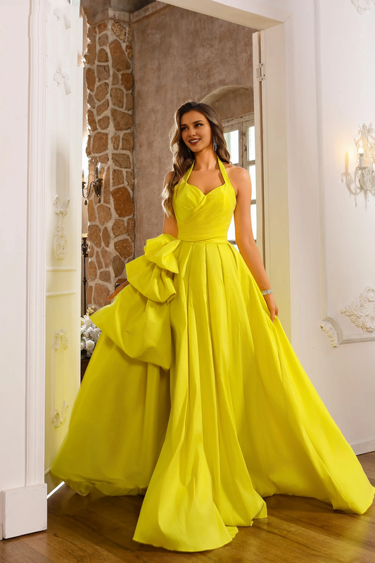 Xuewuba Dress A-line Sweetheart Halter Strapless Floor Length Sleeveless Pleated With Side Slit Prom Dress