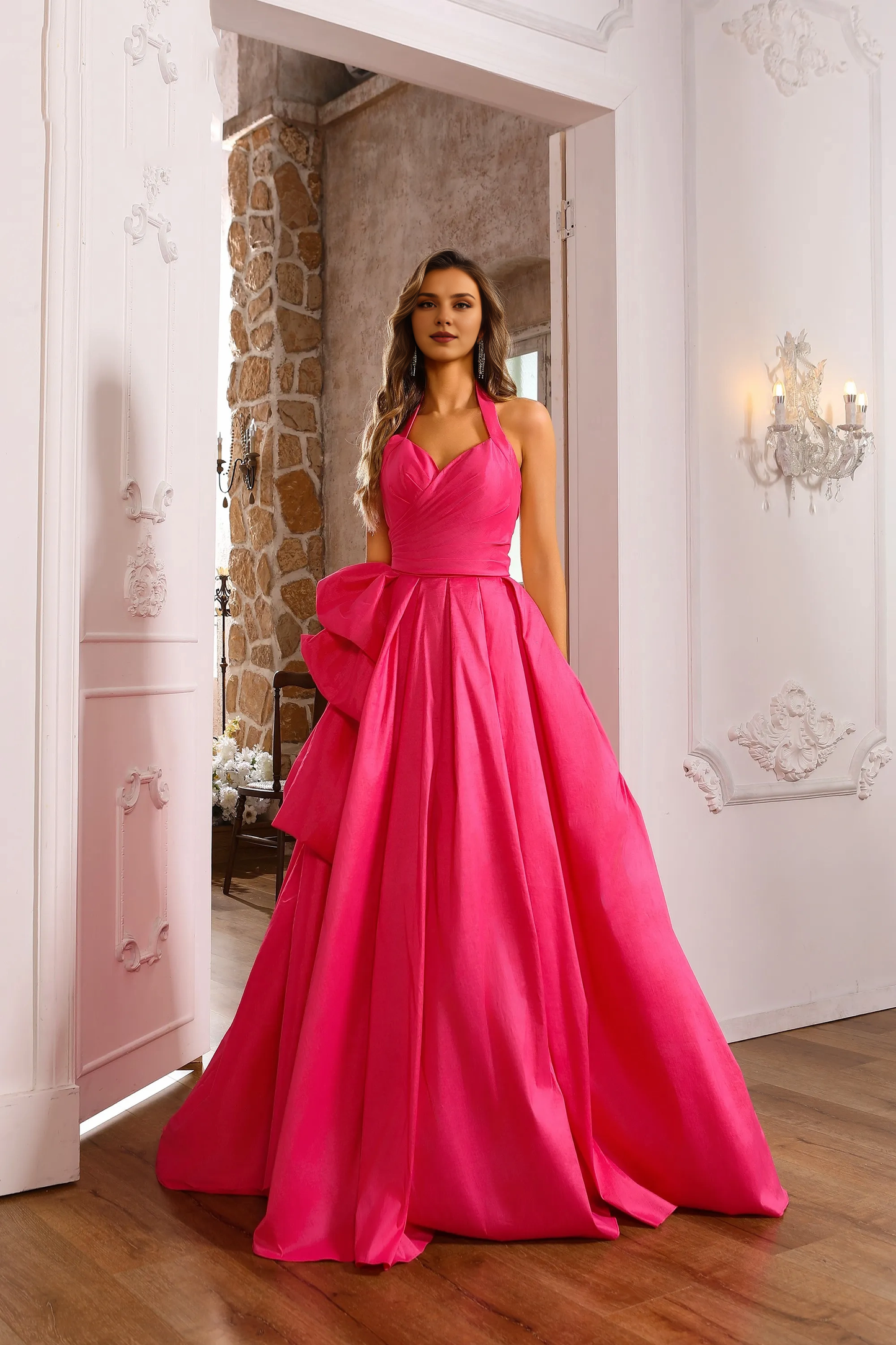 Xuewuba Dress A-line Sweetheart Halter Strapless Floor Length Sleeveless Pleated With Side Slit Prom Dress