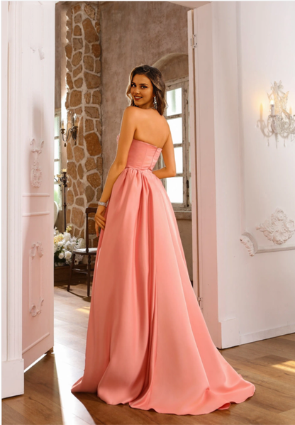 Xuewuba Dress A-line Sweetheart Strapless Floor Length Sleeveless Pleated Corset Satin Prom Dress