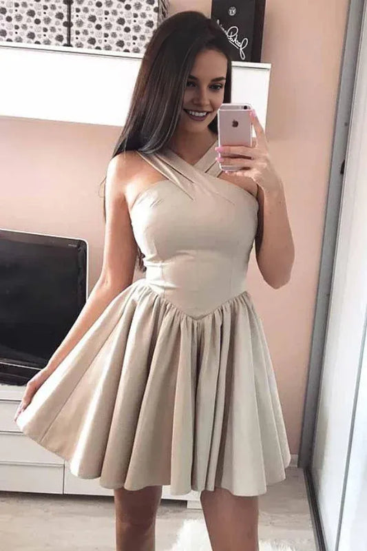 Xuewuba Dress A-Line Halter Sleeveless Satin Short Prom Dress Homecoming Dresses