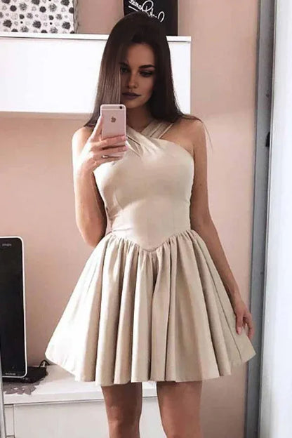 Xuewuba Dress A-Line Halter Sleeveless Satin Short Prom Dress Homecoming Dresses