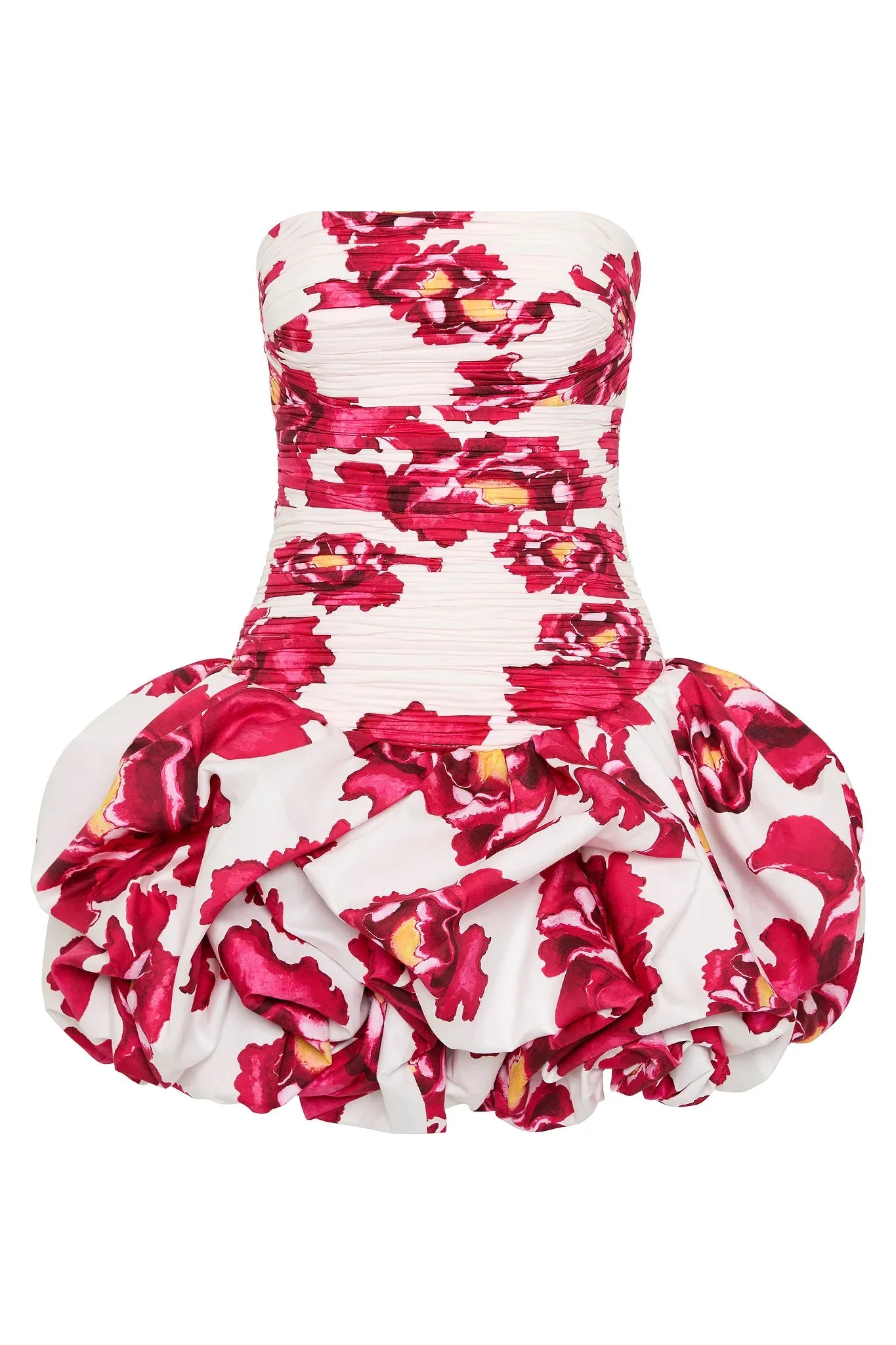 Xuewuba Dress A-line Bubble Hem Mini Dress Strapless Sleeveless Pleated Pink Floral Prom Dress
