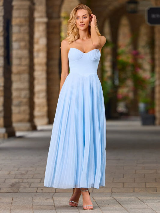 Xuewuba Dress A-line Sleeveless Sweetheart Pleated Ankle-Length Chiffon Dress Prom Dress