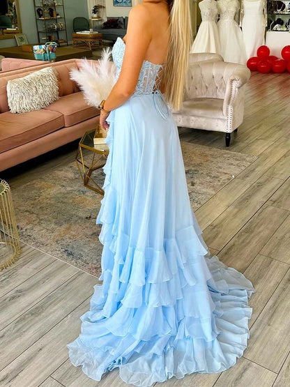Xuewuba Dress A-line Sweetheart Appliques Lace Sweep Train Chiffon Ruffles Dress Prom Dress