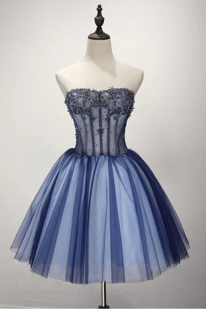Xuewuba Dress Ball Gown Strapless Short Tulle Homecoming Dress With Beading