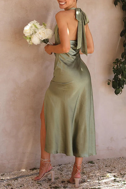 Xuewuba Dress Black Cowl Neck Backless Lace Up Slit Zipper Sleeveless Prom Dress