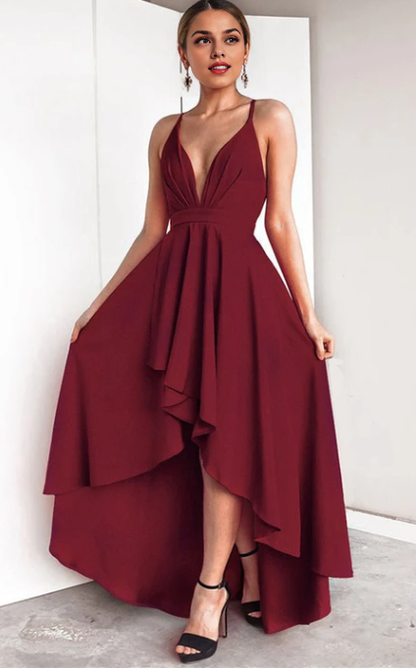 Xuewuba Dress Black High-Low Sexy A Line Plunging Neck Evening Dress Prom Dress Formal Wear Dresses