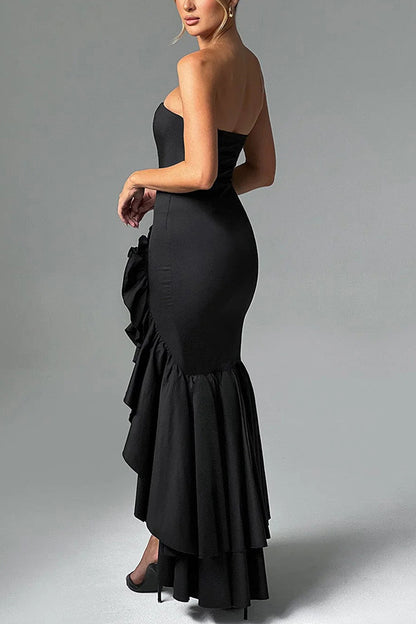 Xuewuba Dress Black Simple Sexy Off-shoulder Slim Fit Irregular Hem Sleeveless Prom Dress
