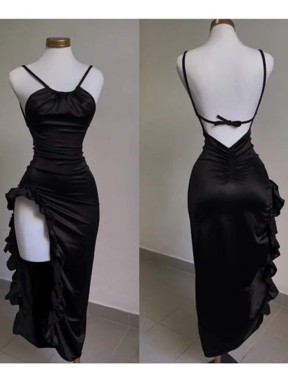 Xuewuba Dress Classy Sheath Halter Satin Burgundy Sleeveless High Low Prom Dresses