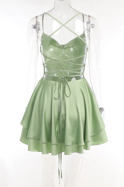 Xuewuba Dress Cowl Neck Green Ruffle Tiered Short Dress Homecoming Dress