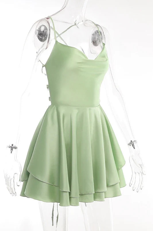 Xuewuba Dress Cowl Neck Green Ruffle Tiered Short Dress Homecoming Dress