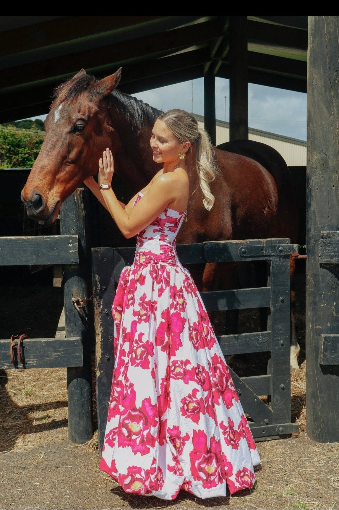 Xuewuba Dress Elegant Chic A-line Strapless Ruched Floral-Print Ankle Length Sleeveless Prom Dress With Side Slit